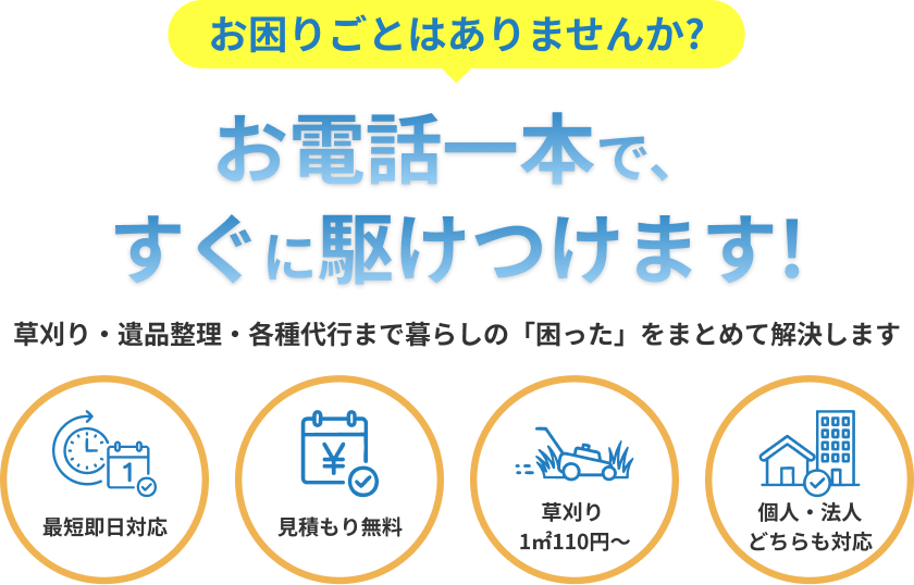 お困りごとはありませんか?お電話一本で、すぐに駆けつけます!